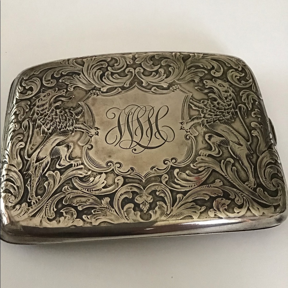 Unger Bros Antique Sterling Cigarette Case Lions - Picture 2 of 16